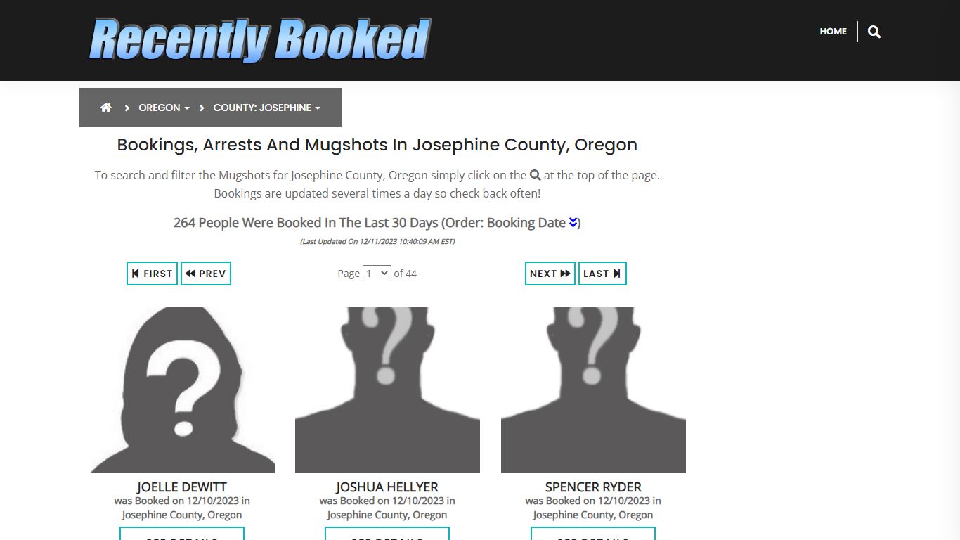 Recent bookings, Arrests, Mugshots in Josephine County, Oregon